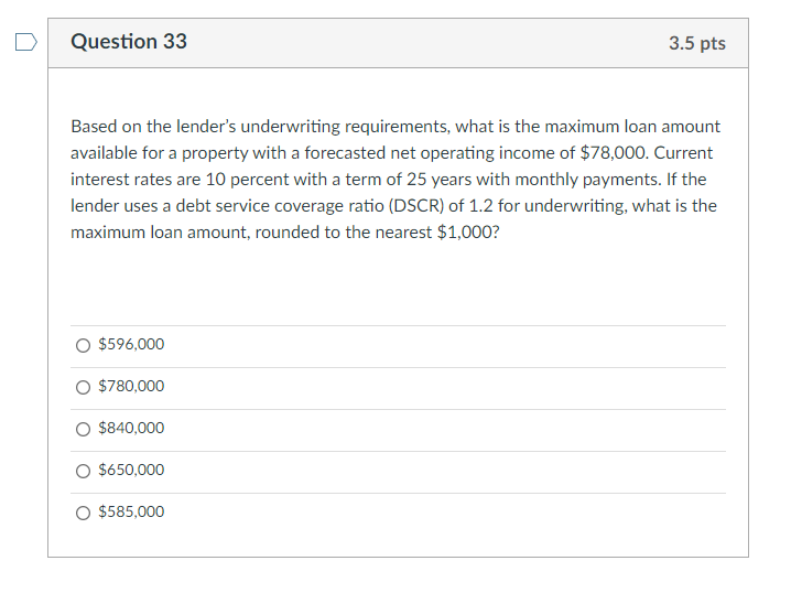a property with a forecasted net operating income of $78,000. Current interest