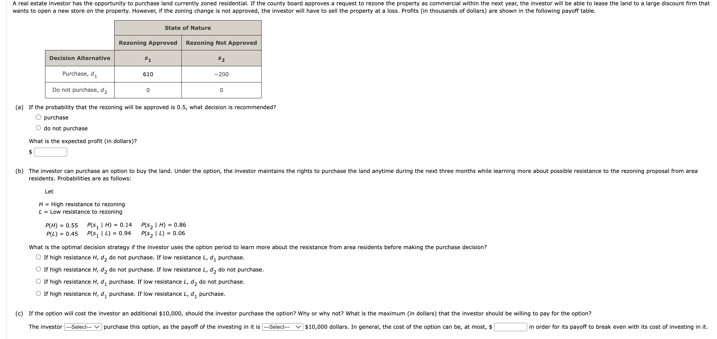  only need part (c) If the option will cost the investor