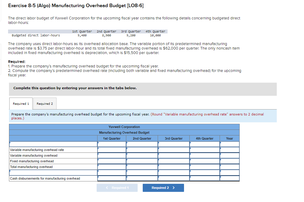 please answer. I will give a good rate Exercise 8-5 (Algo) Manufacturing