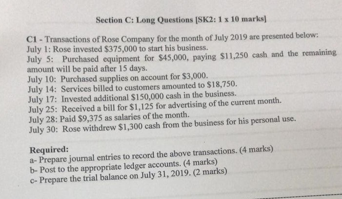  Section C: Long Questions [SK2:1 x 10 marks) C1 - Transactions