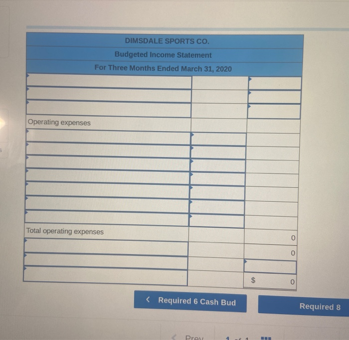 prepare a master budget for January, February, and March of 2020, management