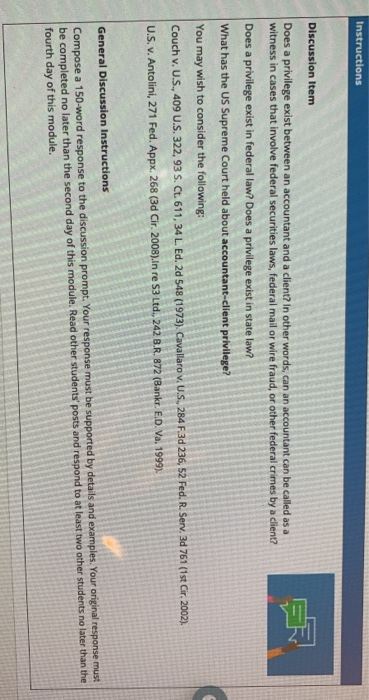  Instructions 17 Discussion Item Does a privilege exist between an accountant