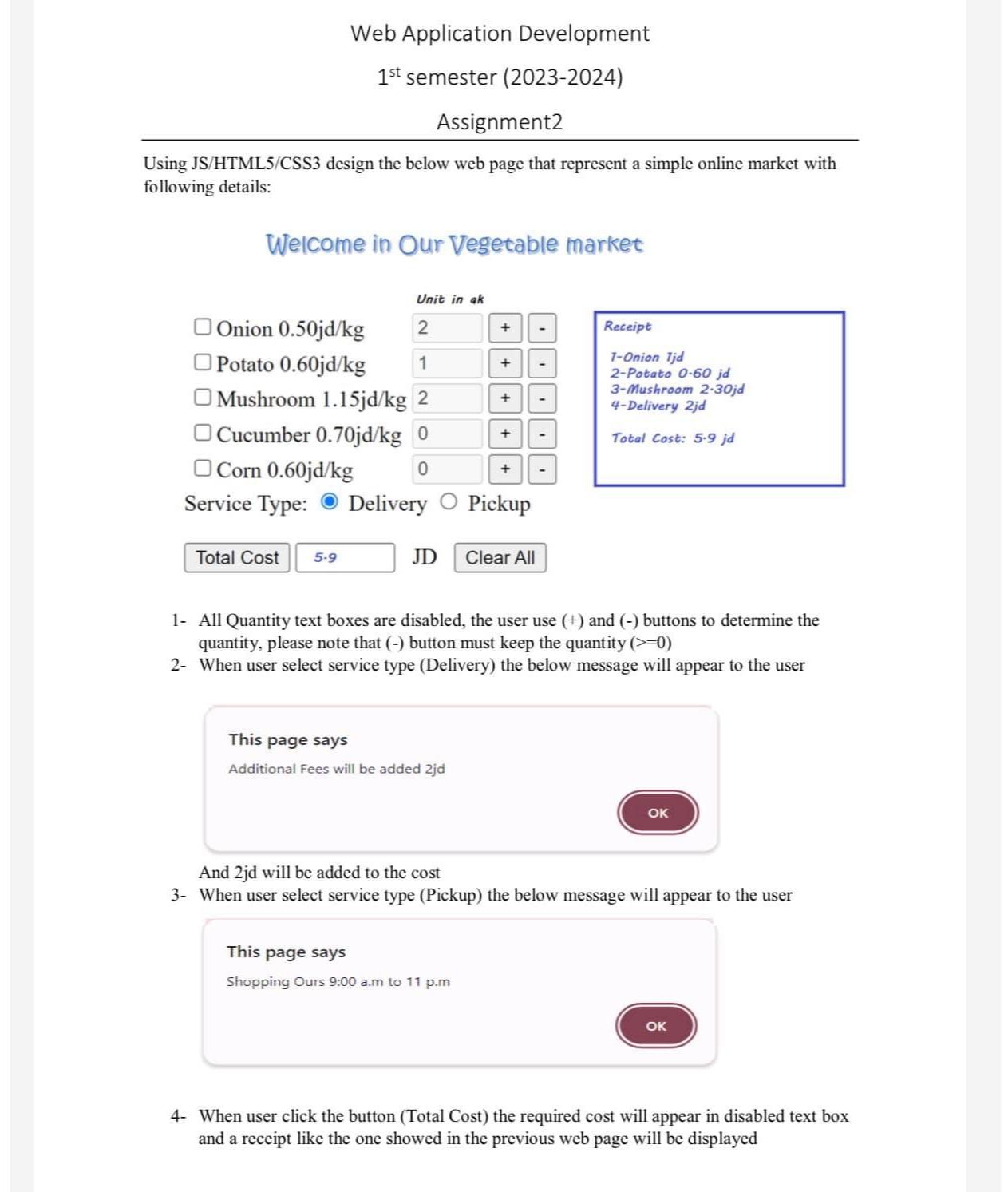  Web Application Development 1st semester (2023-2024) Assignment2 Using JS/HTML5/CSS3 design the