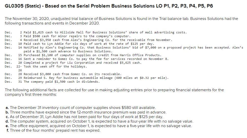  GLO305 (Static) - Based on the Serial Problem Business Solutions LO