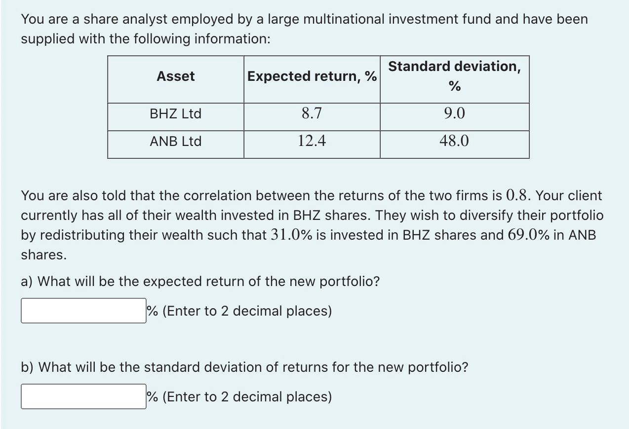  You are a share analyst employed by a large multinational investment