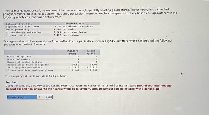Using the company's activity-based costing system, compute the customer margin of Big