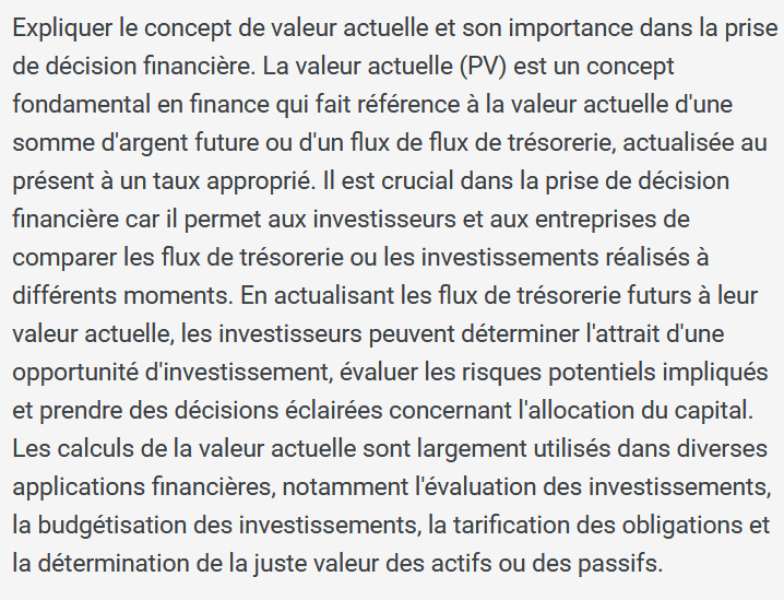  Expliquer le concept de valeur actuelle et son importance dans la