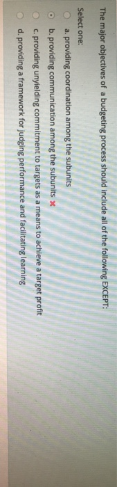  The major objectives of a budgeting process should include all of