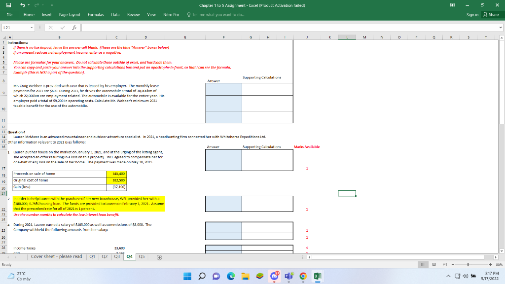 TAXX 2202 6 X Chapter 1 to 5 Assignment - Excel (Product