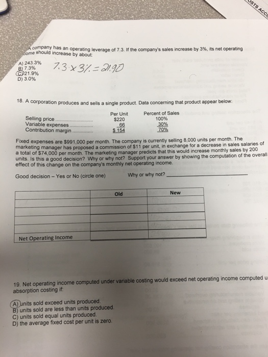  Help with question 18 please company has an operating leverage of