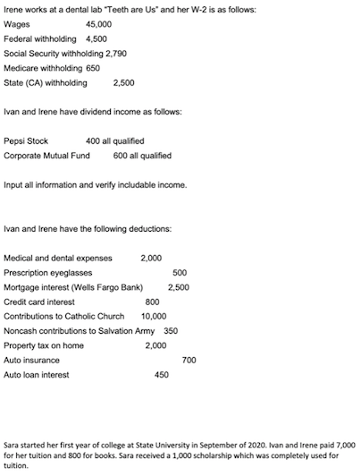 the following taxpayers for 2020. Make assumptions regarding any information not given.