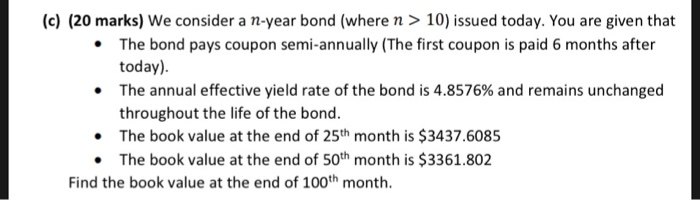  (c) (20 marks) We consider a n-year bond (where n >