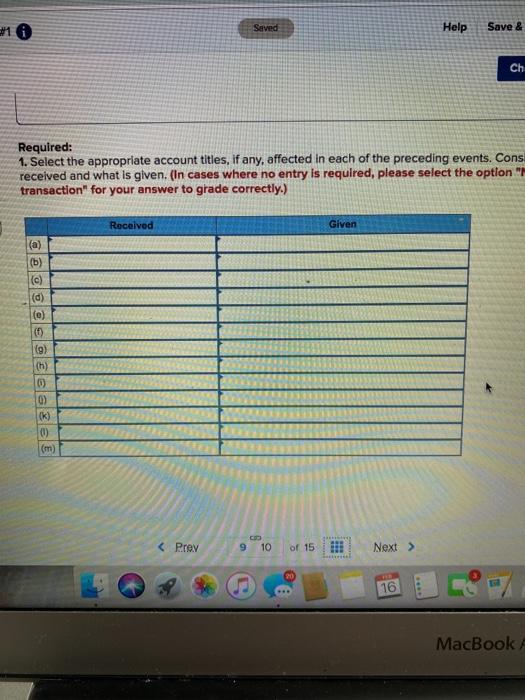 account titles, if any, affected in each of the preceding events. Cons