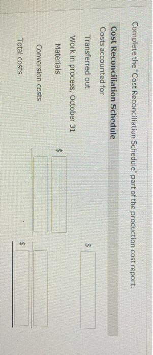 completed. A partially completed production cost report for the month of October
