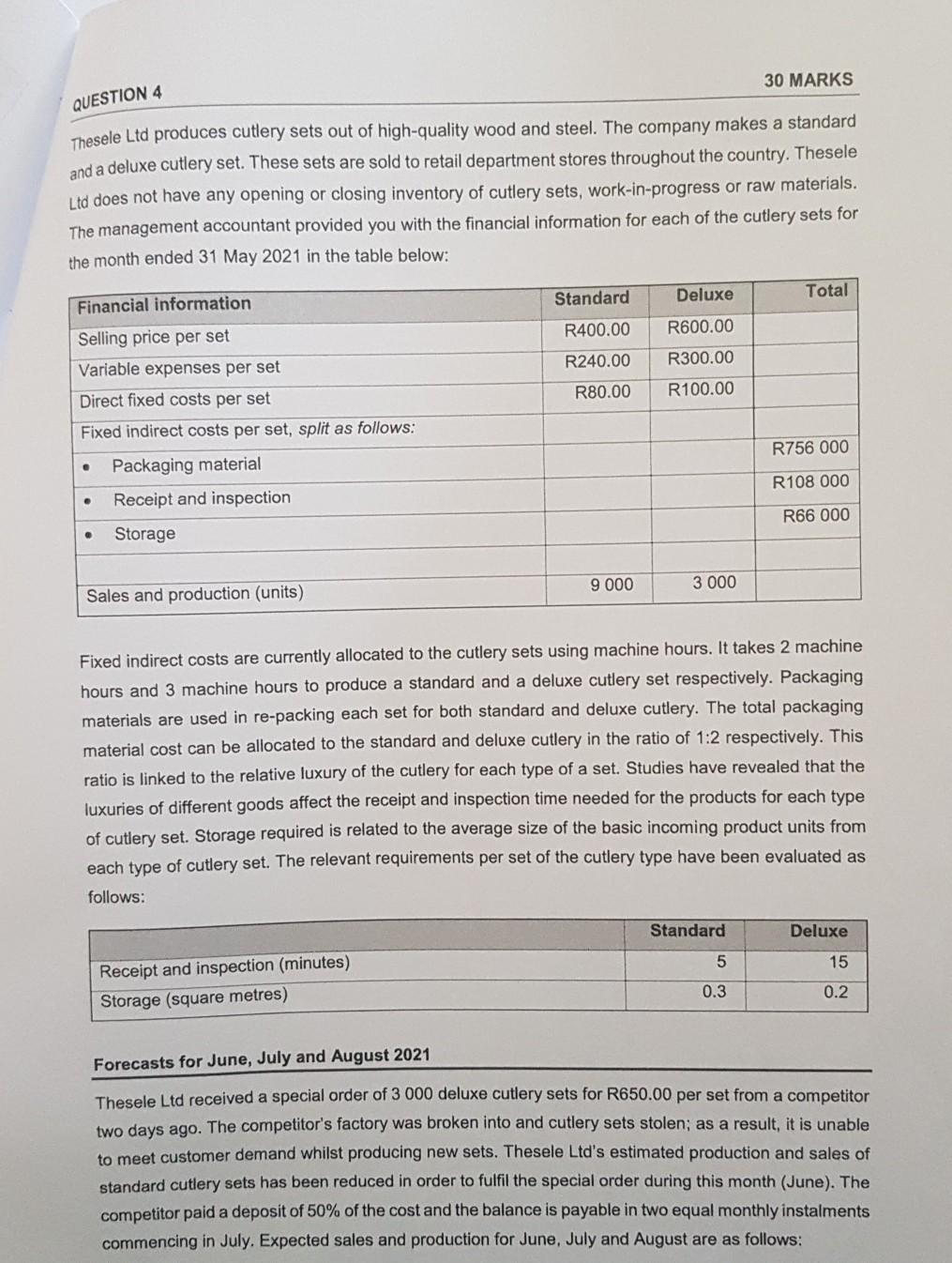  need answer question 4 please 30 MARKS QUESTION 4 Thesele Ltd
