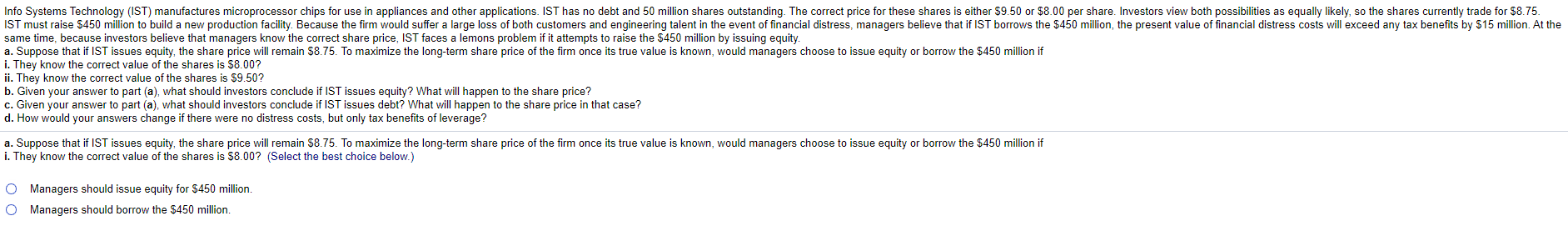 Info Systems Technology (IST) manufactures microprocessor chips for use in appliances