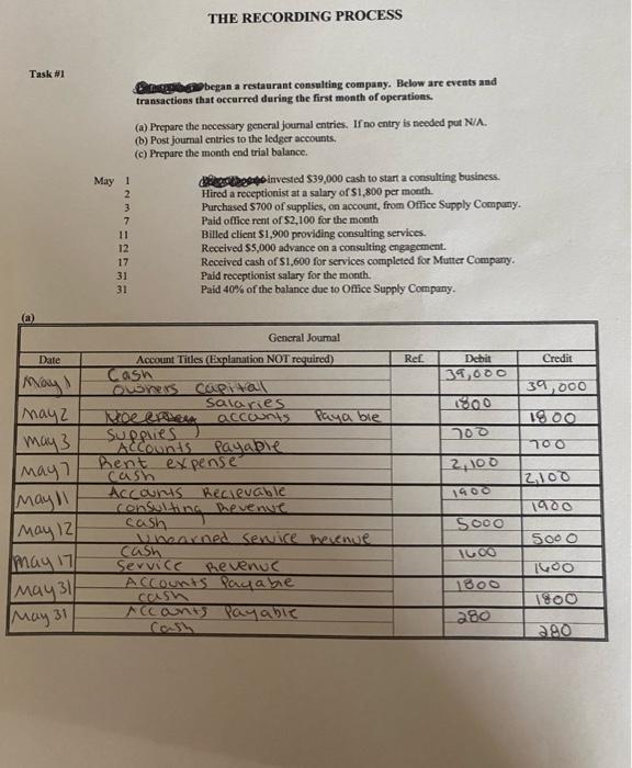  Need help with this problem THE RECORDING PROCESS Task 2 Task