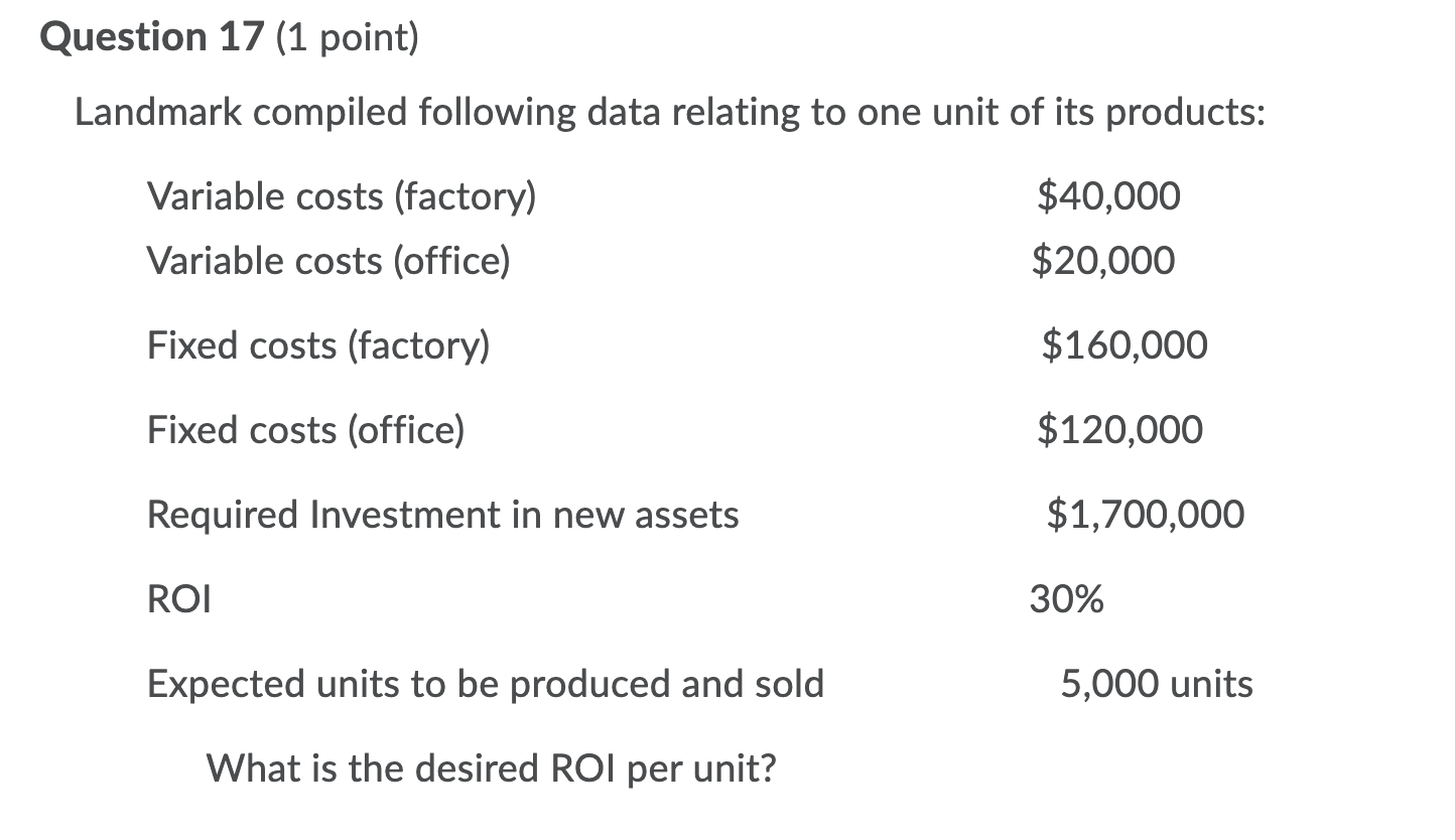 a. $68 b. $168 c. $102 d. $170 Question 17 (1 point)