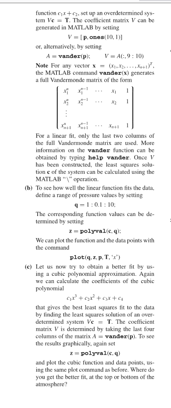  function c1x+c2, set up an overdetermined sys- tem Vc=T. The coefficient