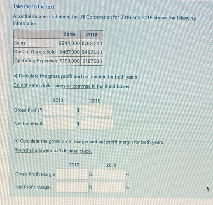  Take me to the text A partial income statement for Jill