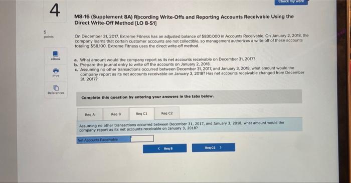 Receivable Using the Direct Write-Off Method [LO 8-91) 5 points On December