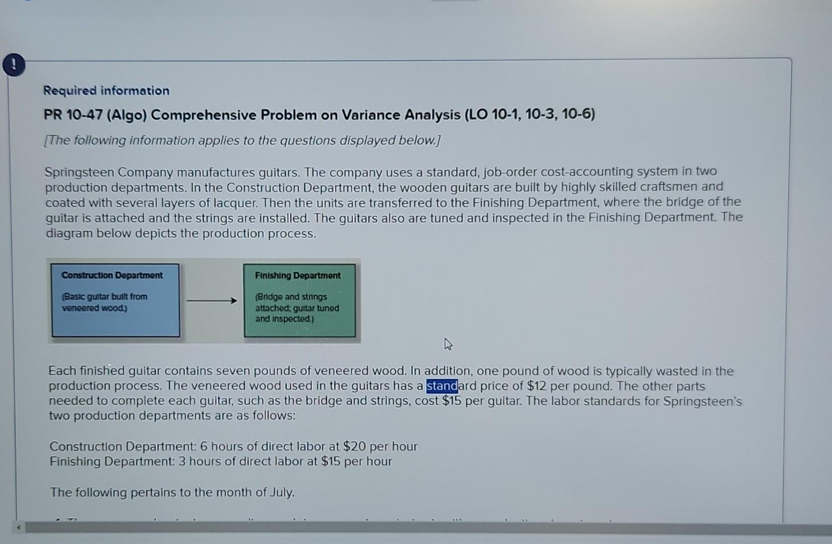 Required information PR 10-47 (Algo) Comprehensive Problem on Variance Analysis (LO