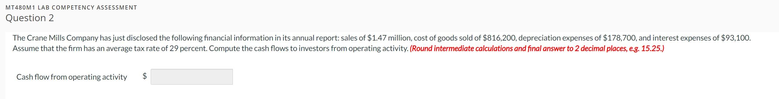  Question 2 Cash flow from operating activity $