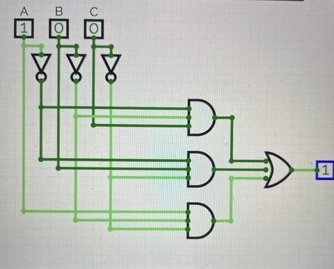 Emulate a circuit that takes in 3 inputs (A, B, C) and