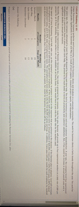  Critical Thinking 11 05 Crane Processing Company performs word processing services