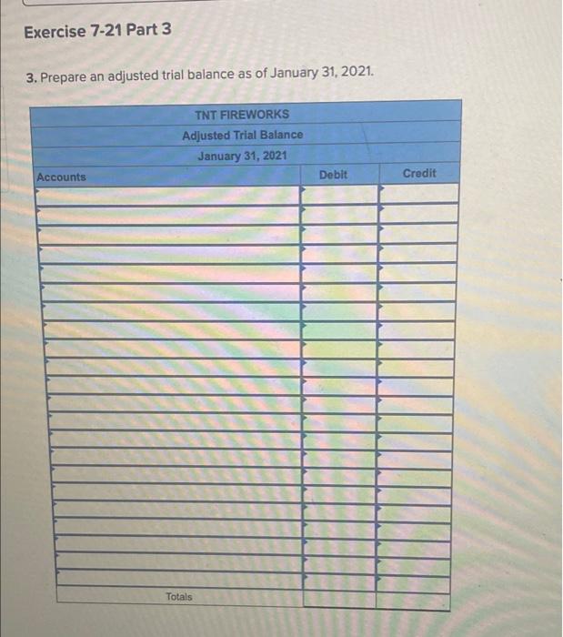 On January 1, 2021, the general ledger of TNT Fireworks includes the
