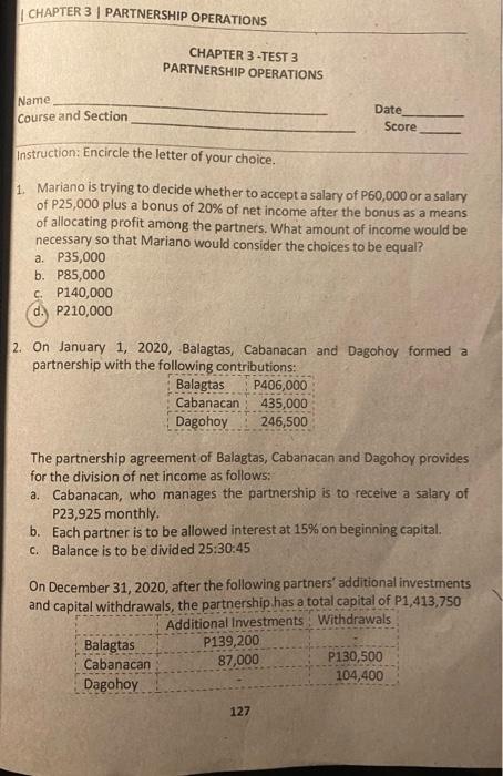  can you answer all CHAPTER 3 | PARTNERSHIP OPERATIONS CHAPTER 3