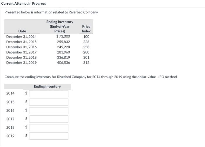 2019 ending inventory is needed as well Current Attempt in Progress Presented