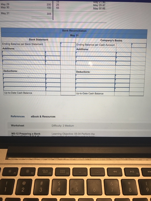 Reconciliation [LO 5-4] Use the following bank statement and T-account to prepare