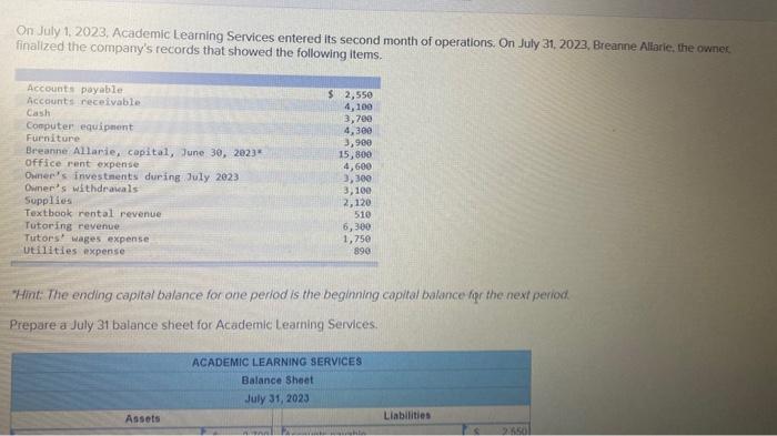  On July 1, 2023, Academic Learning Services entered its second month