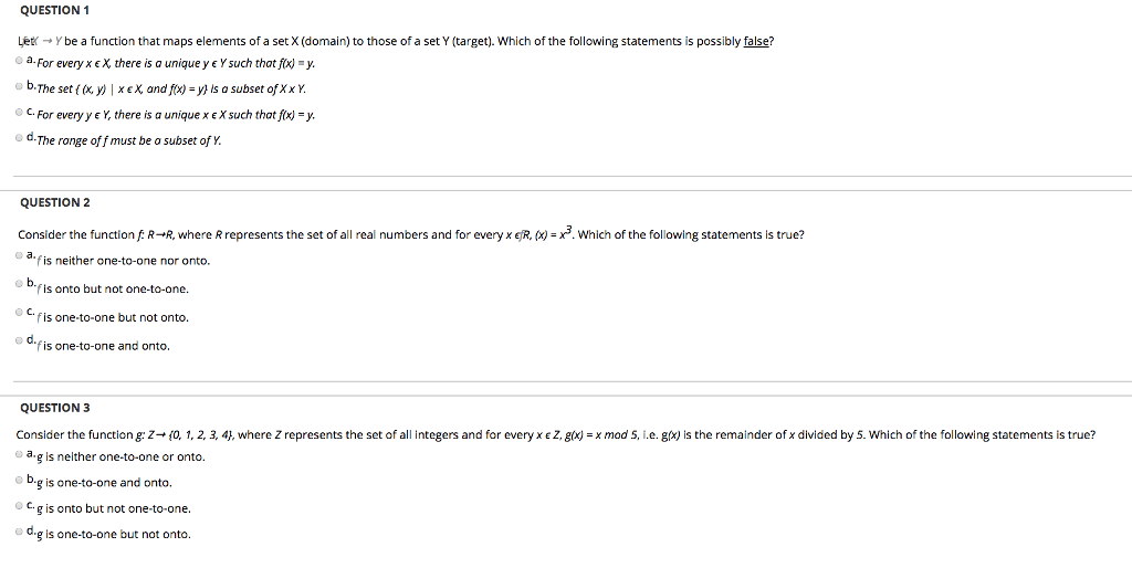  QUESTION 1 LetX ? Y be a function that maps elements
