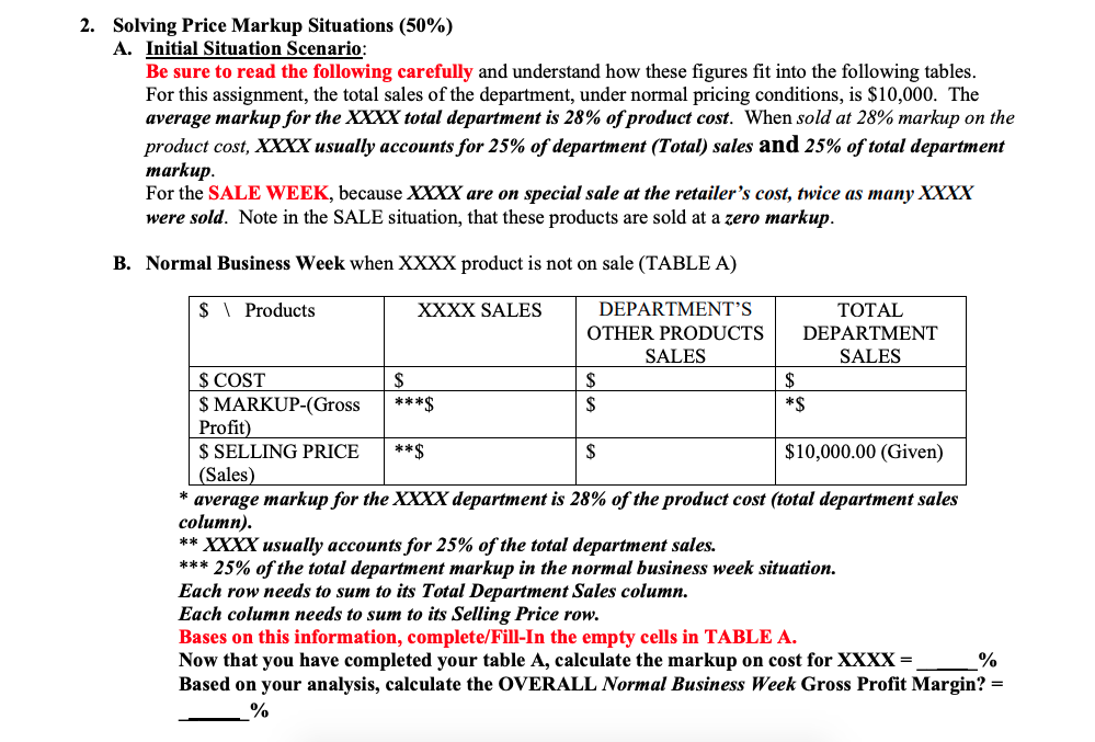 2. Solving Price Markup Situations (50%) A. Initial Situation Scenario: Be