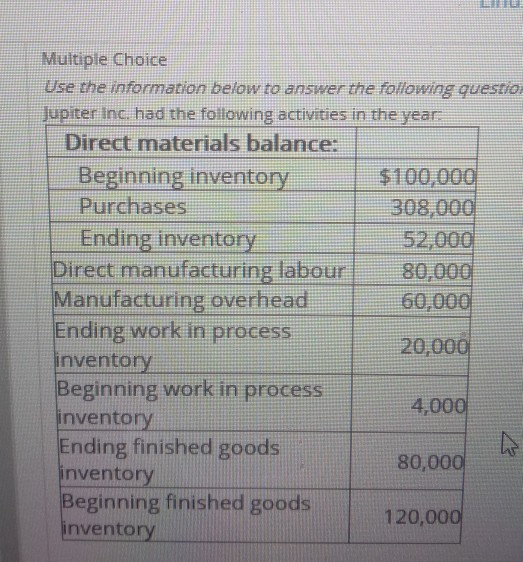  Multiple Choice Use the information below to answer the following questio