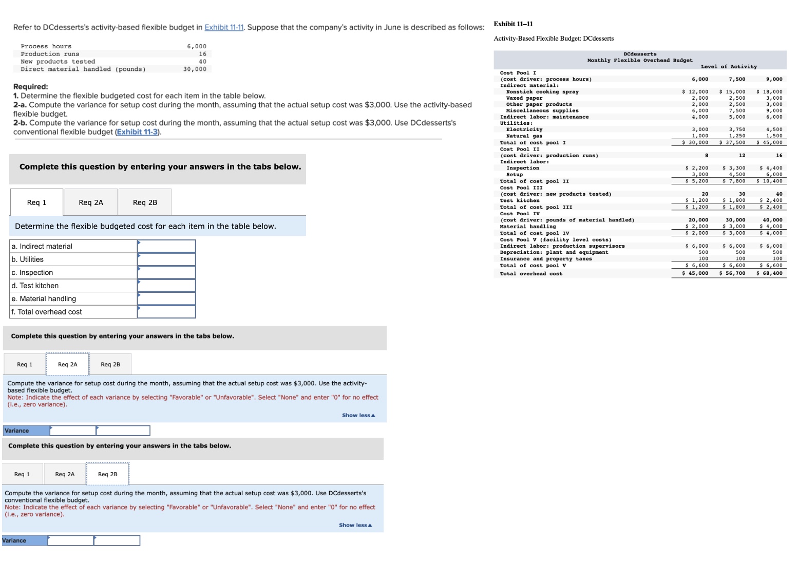  Refer to DCdesserts's activity-based flexible budget in Exhibit 11-11. Suppose that
