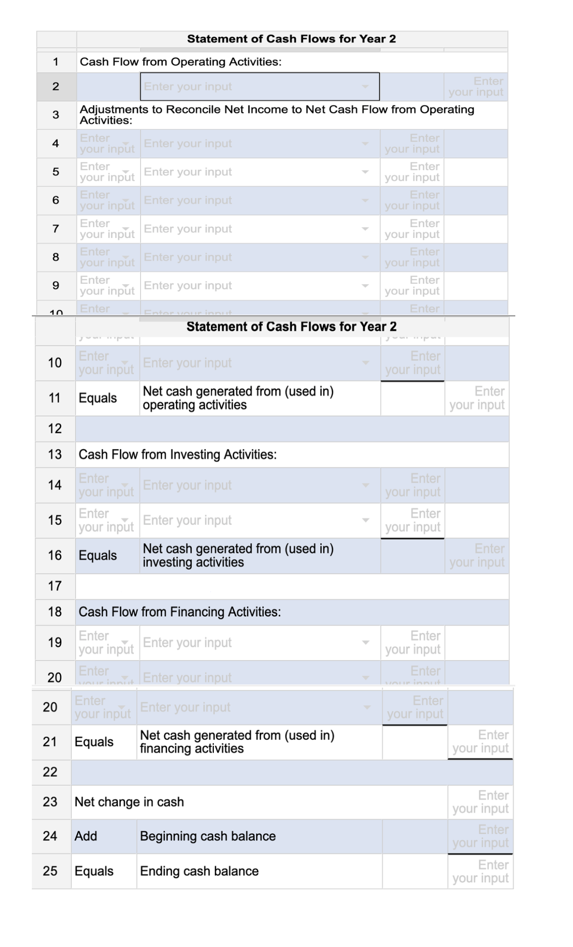  Using the data from the previous part, prepare the statement of
