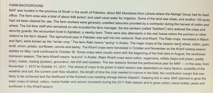 scenario. MODERN AGRICULTURAL FARM: BUDGETING FOR CONTROL In May 2011, Jehanzeb Alamgir,