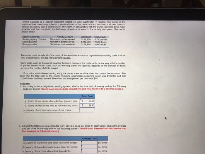  Please answer 1c. 2a. 2b and 2c. Hiram's Lakeside is a