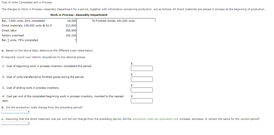  Cost of Units Completed and in Process Work in Process-Assembly Department