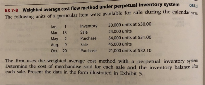  EX 7-8 Weighted average cost flow method under perpetual inventory system