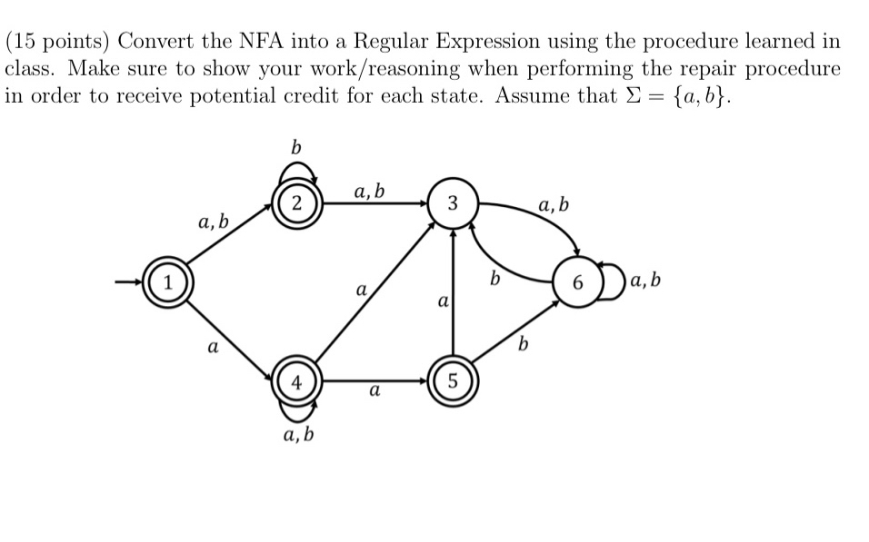  (15 points) Convert the NFA into a Regular Expression using the