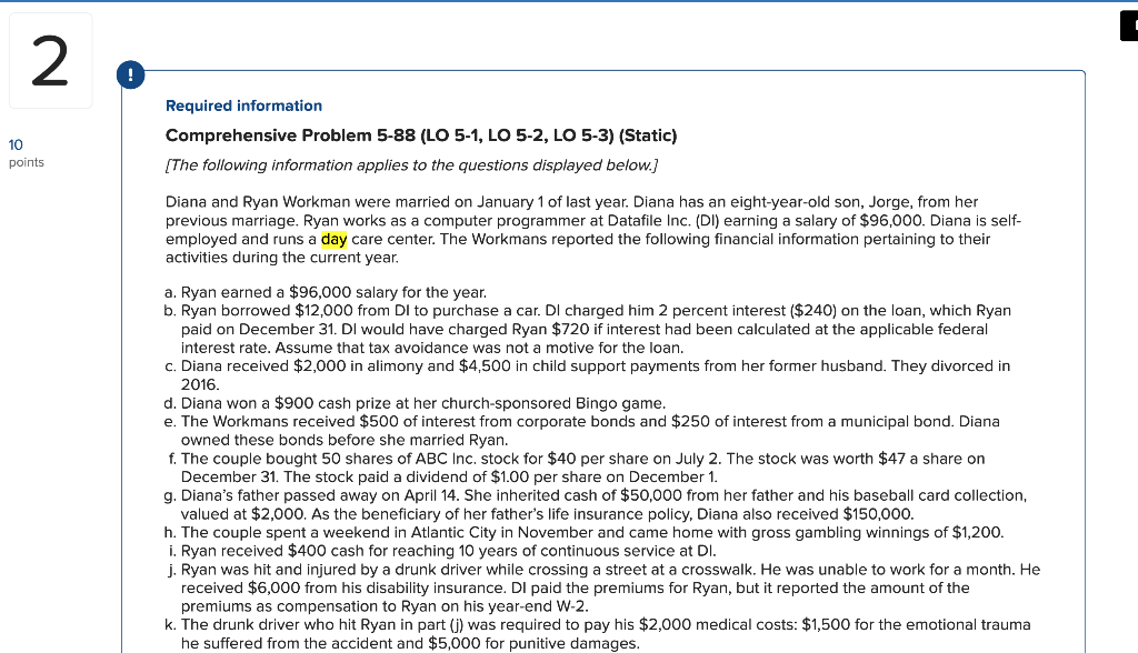  2 Required information Comprehensive Problem 5-88 (LO 5-1, LO 5-2, LO