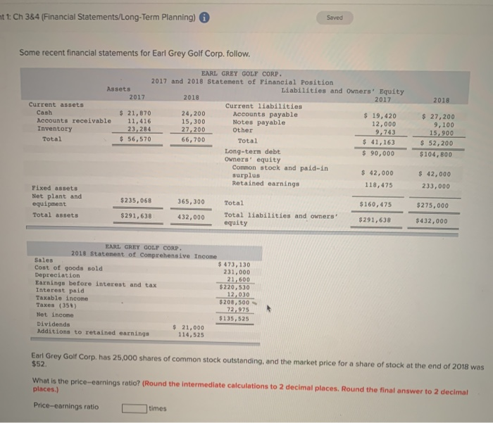  mt 1: Ch 384 (Financial Statements/Long-Term Planning) Saved Some recent financial