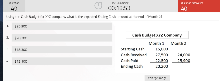  Question 49 Time Remaining 00:18:53 Question Answered 40 Using the Cash