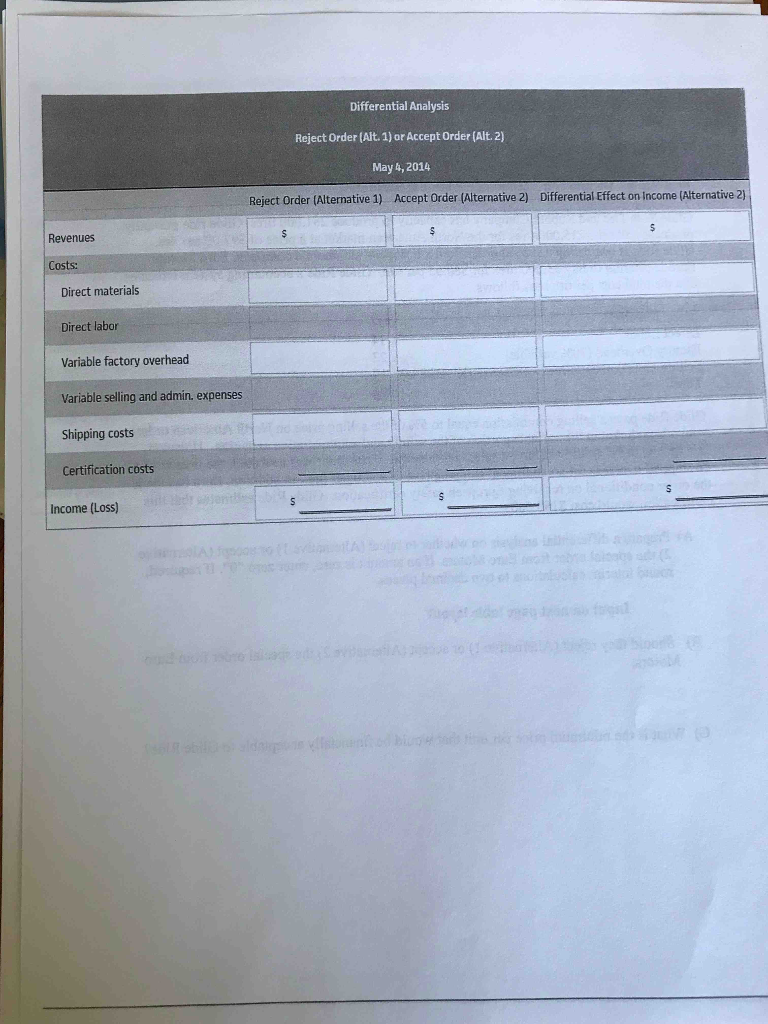 Please help answer accodingly to the graph. Differential Analysis Reject Order (Alt.