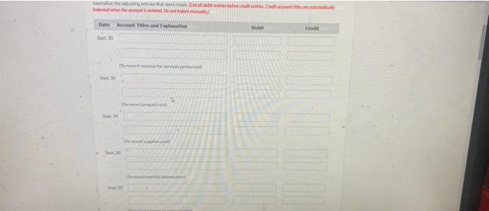 are prepared The unadjusted and trial balances of September 30 shown below