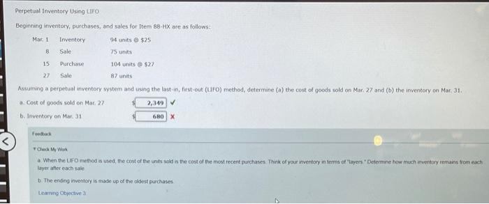 incorrect Perpetual Inventory Using FIFO Beginning inventory, purchases, and sales for Item